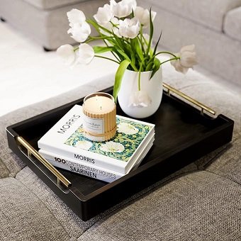 Decorative Black Candle Tray for Ottoman